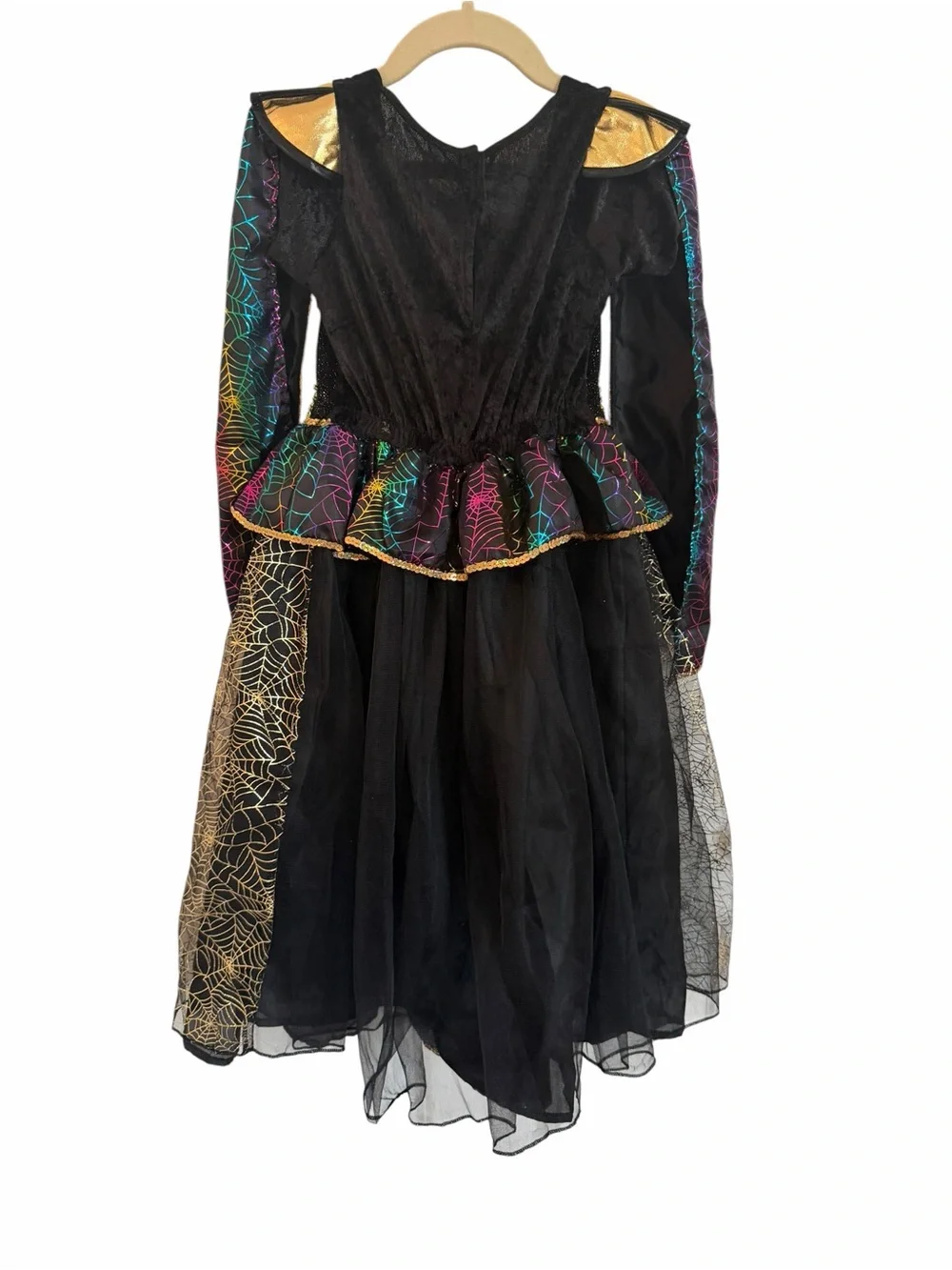 Unbranded Girls' Black Rainbow Spiderweb Witch Costume with Hat